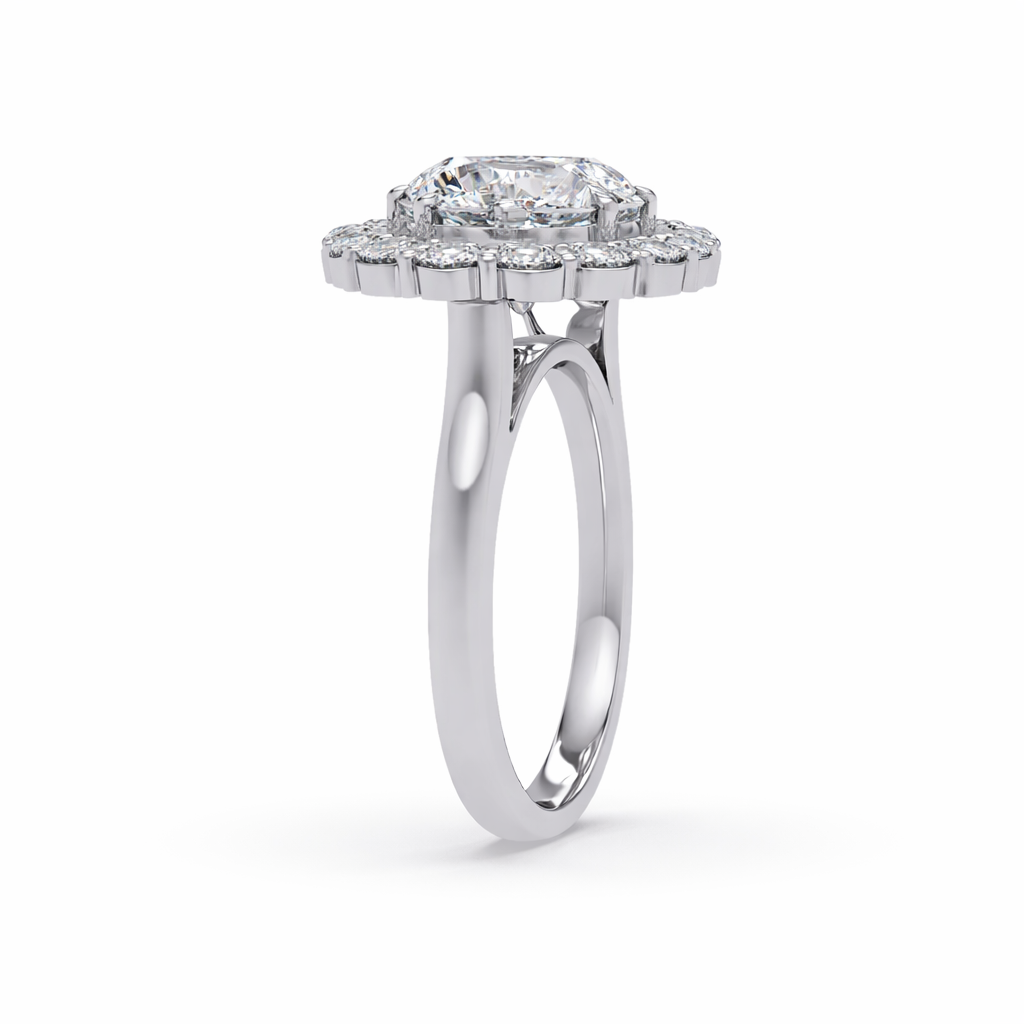 Lab Grown Diamond 6.80 CT Floral Halo Cluster Ring- Sterling Silver