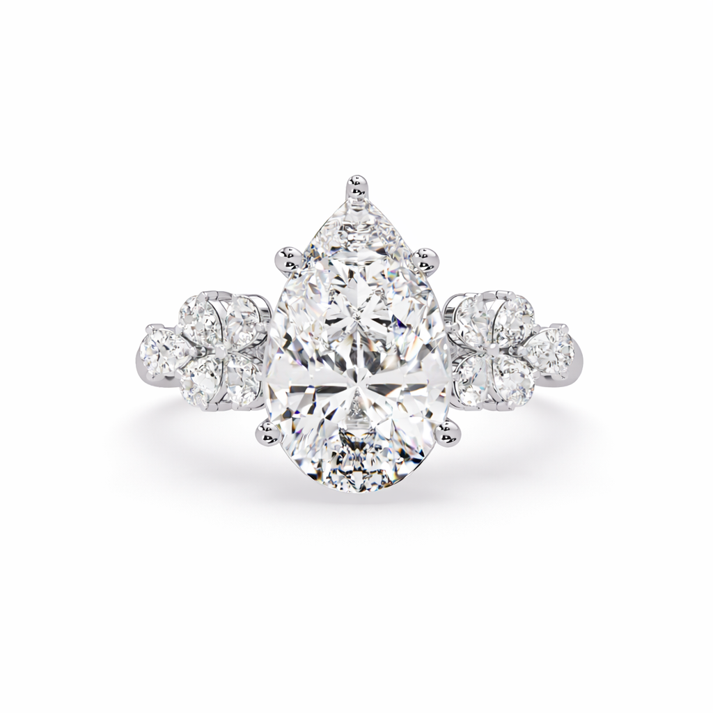 Lab Grown Diamond 6.50 CT Floral Side Cluster Ring- Sterling Silver