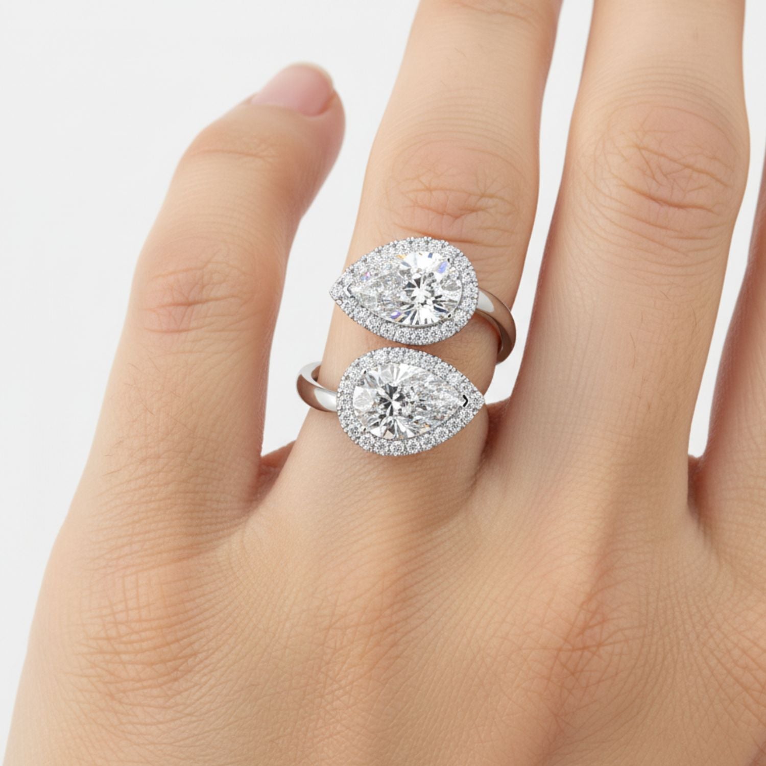Lab Grown Diamond 3.75 CT Double Halo Bypass Ring- Sterling Silver