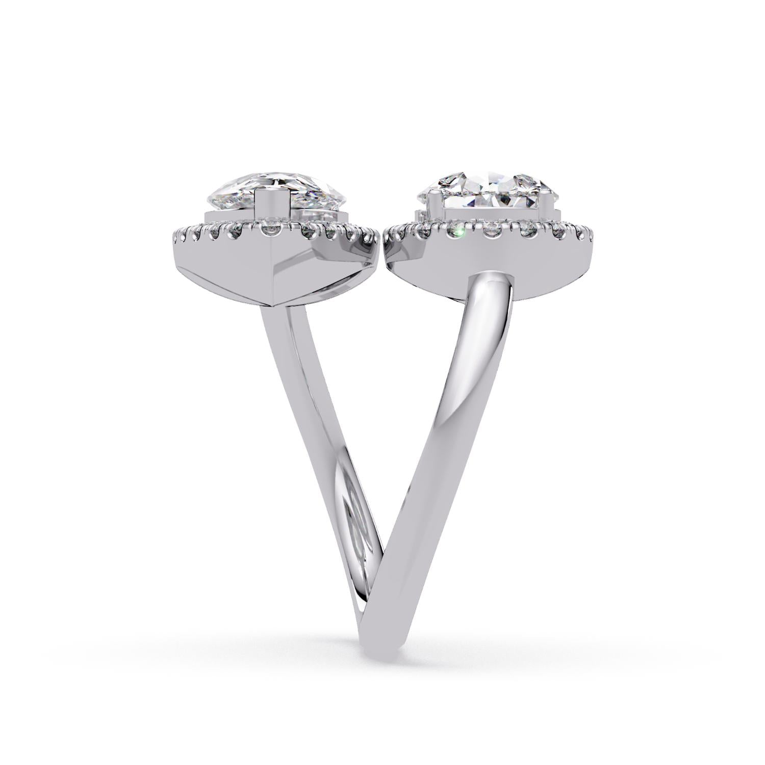 Lab Grown Diamond 3.75 CT Double Halo Bypass Ring- Sterling Silver