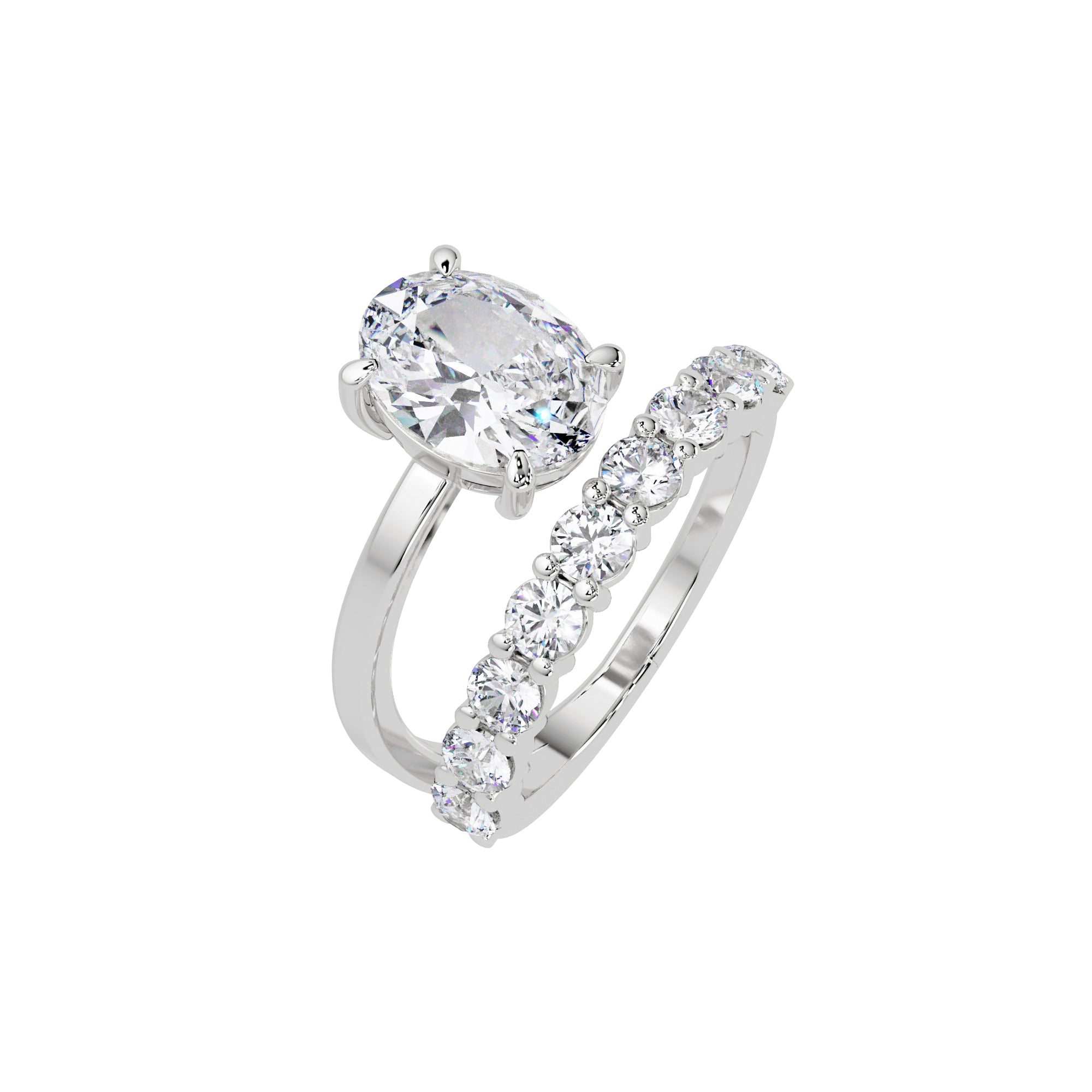 Lab Grown Diamond 2.75 CT Round Open Bypass Band Ring- Sterling Silver