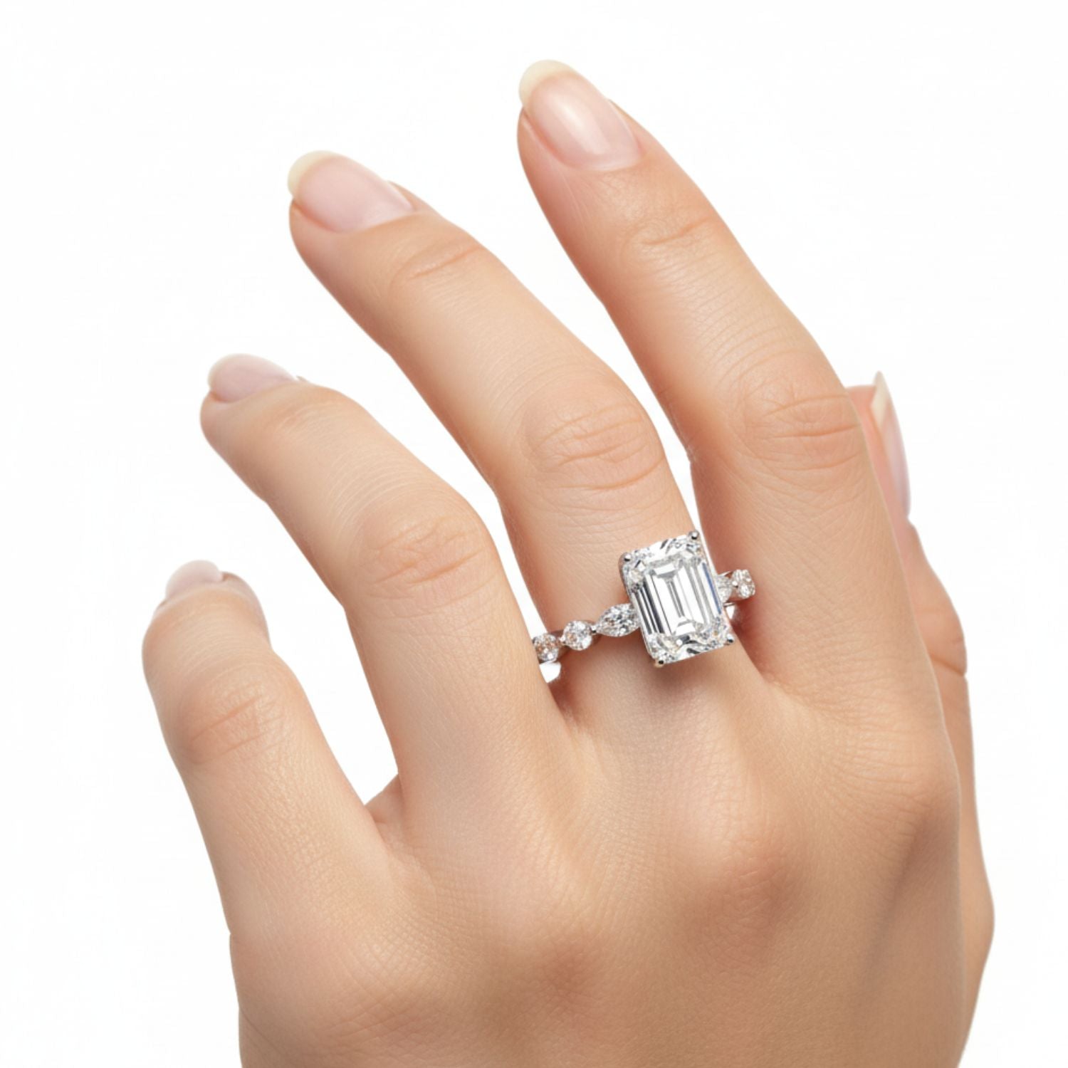 Lab Grown Diamond 3.70 CT Marquise & Round Side Accent Design Ring- Sterling Silver