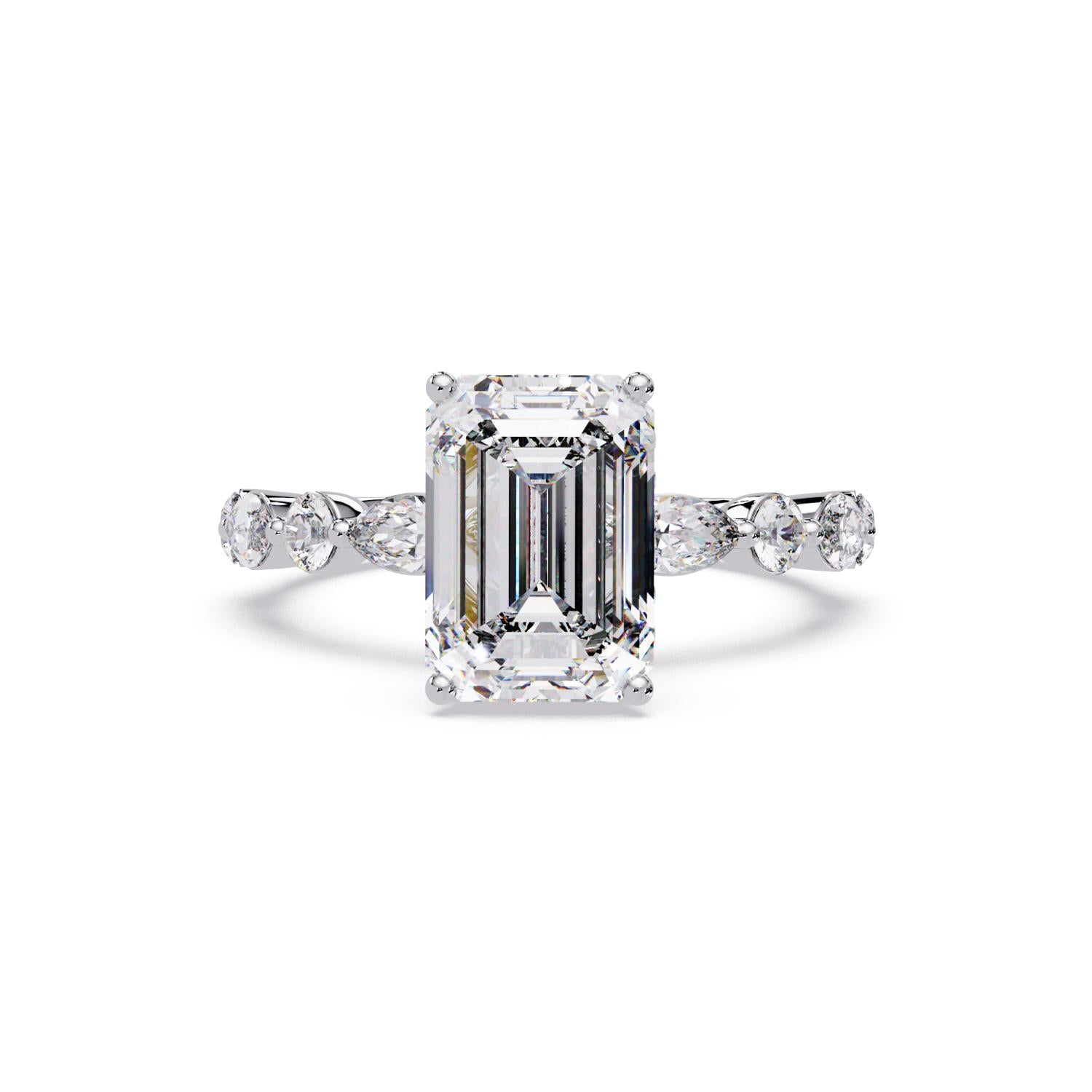 Lab Grown Diamond 3.70 CT Marquise & Round Side Accent Design Ring- Sterling Silver