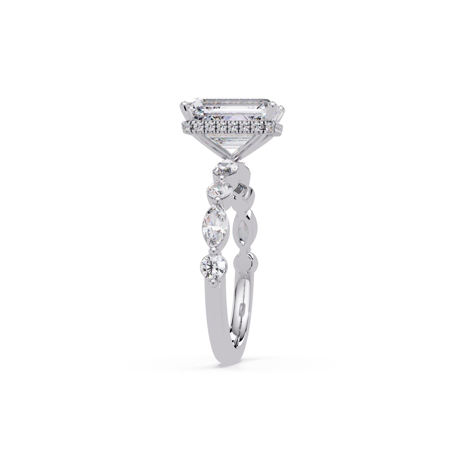 Lab Grown Diamond 3.70 CT Marquise & Round Side Accent Design Ring- Sterling Silver