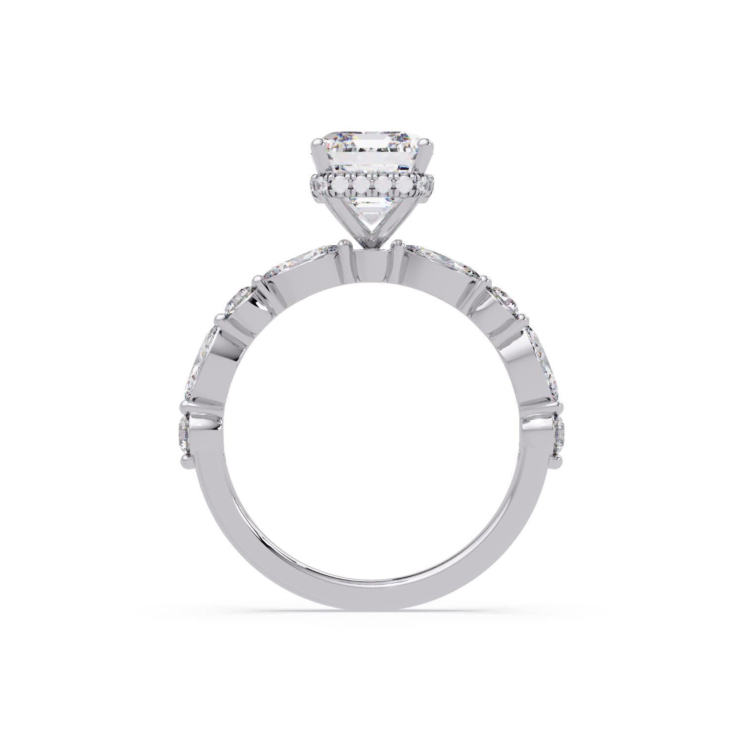 Lab Grown Diamond 3.70 CT Marquise & Round Side Accent Design Ring- Sterling Silver