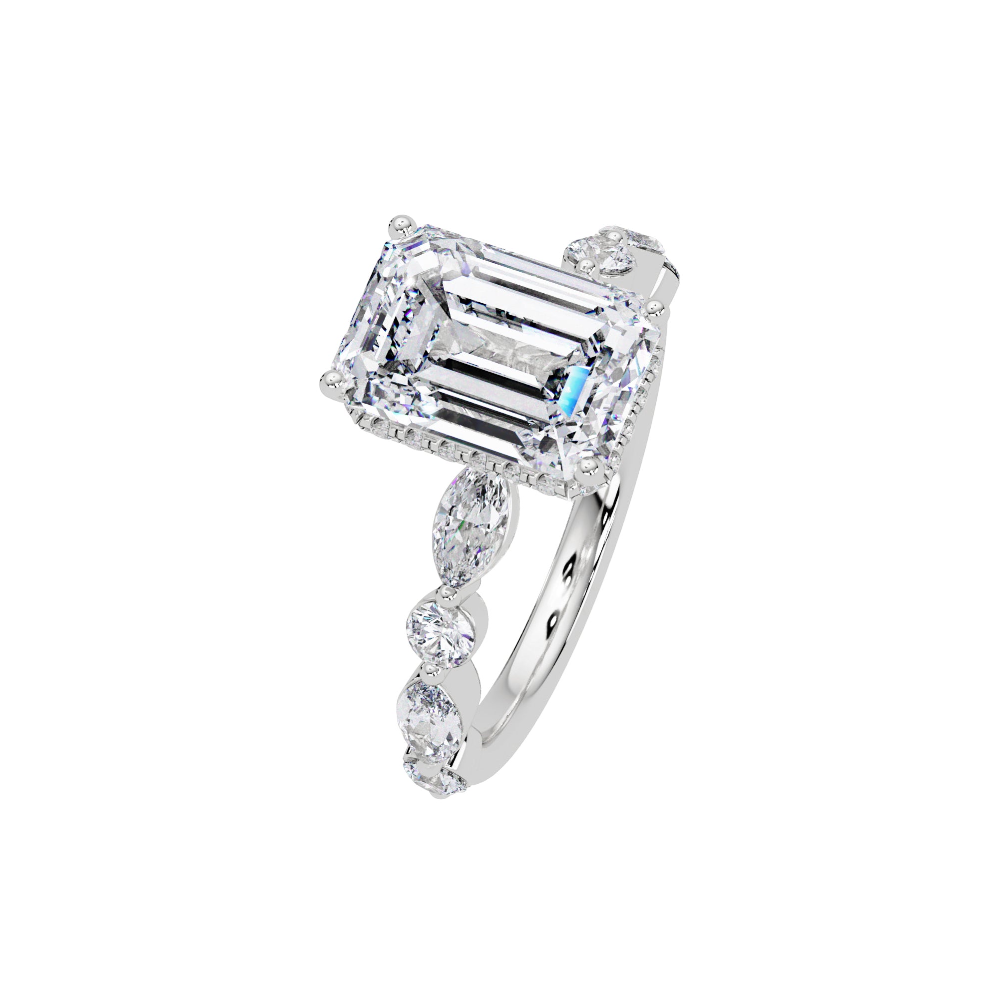 Lab Grown Diamond 3.70 CT Marquise & Round Side Accent Design Ring- Sterling Silver