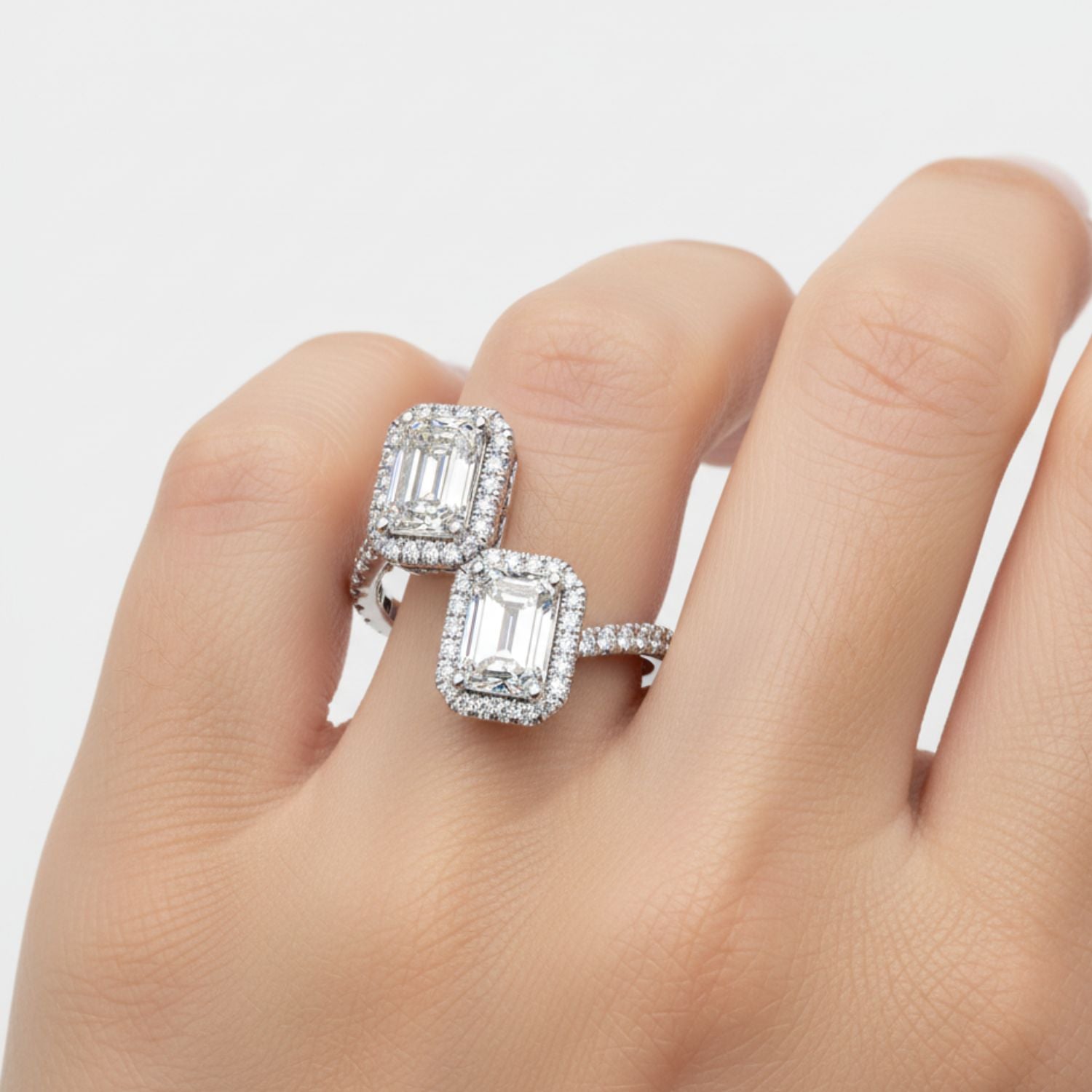 Lab Grown Diamond 2.75 CT Double Halo Bypass Ring- Sterling Silver