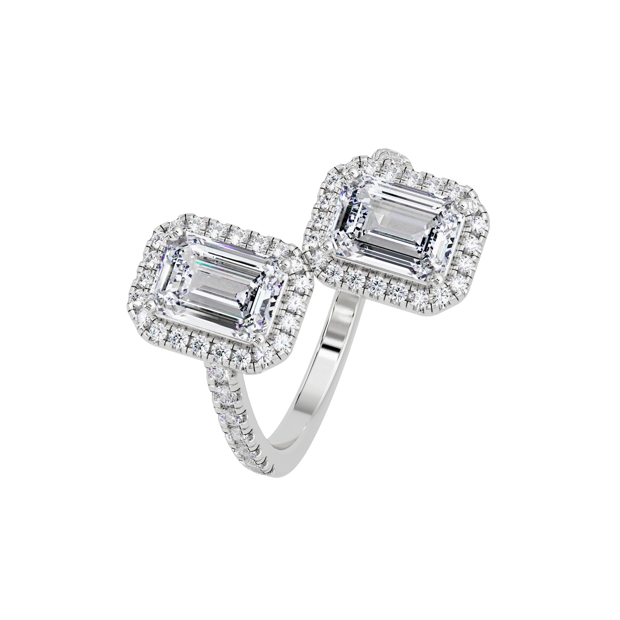 Lab Grown Diamond 2.75 CT Double Halo Bypass Ring- Sterling Silver