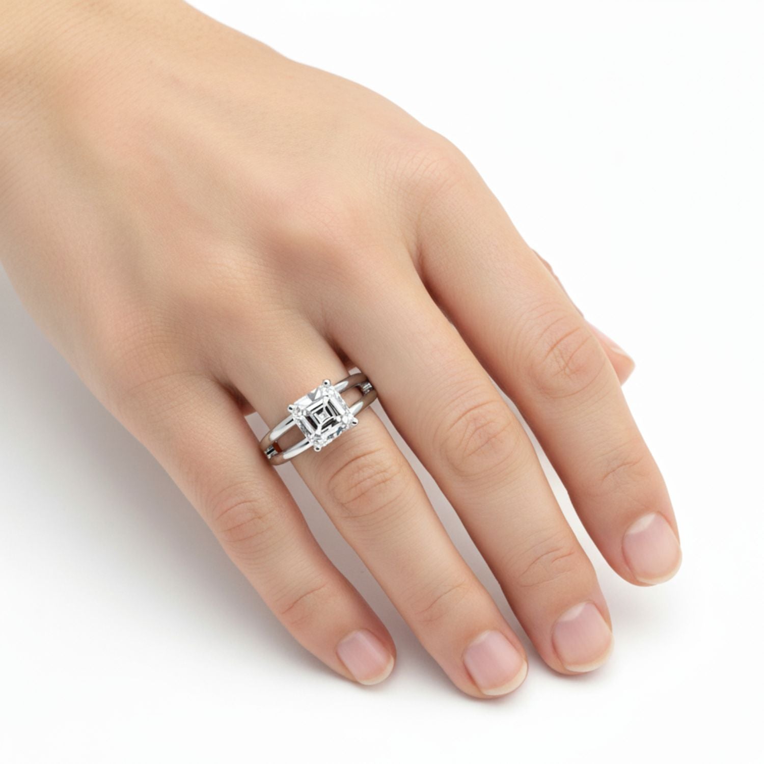 2.00 Ct Radiant Cut Lab-Grown Diamond Split Shank Solitaire Ring - Sterling Silver