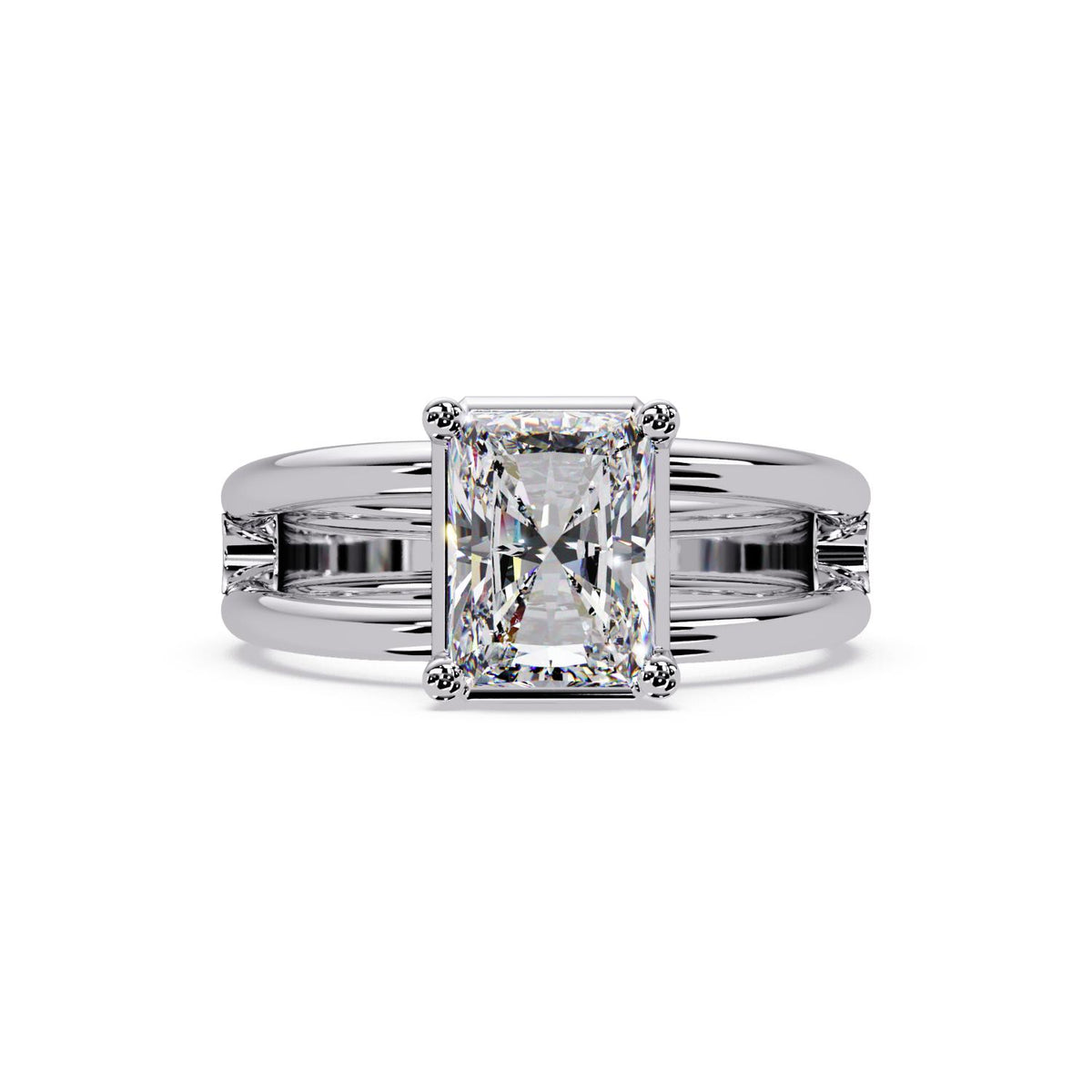 2.00 Ct Radiant Cut Lab-Grown Diamond Split Shank Solitaire Ring - Sterling Silver