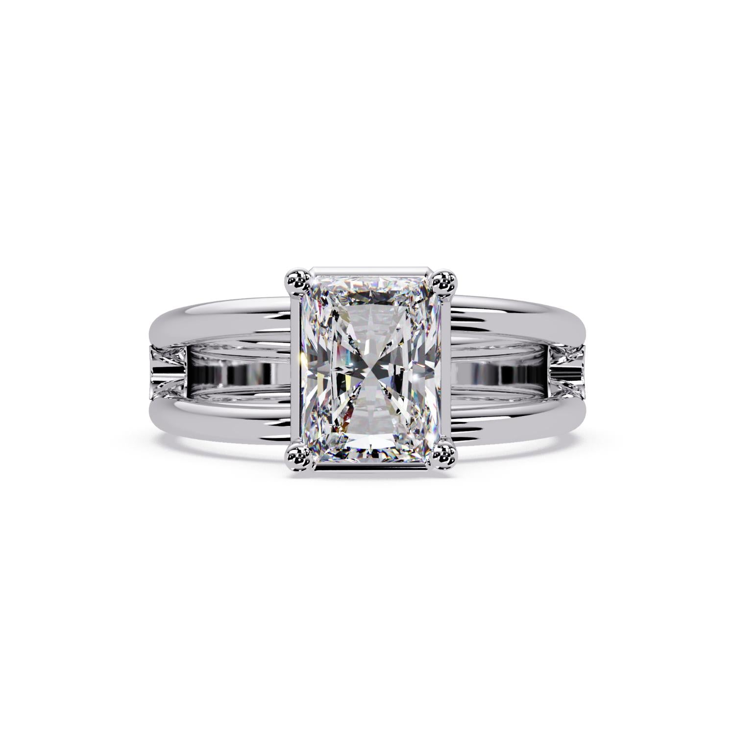2.00 Ct Radiant Cut Lab-Grown Diamond Split Shank Solitaire Ring - Sterling Silver
