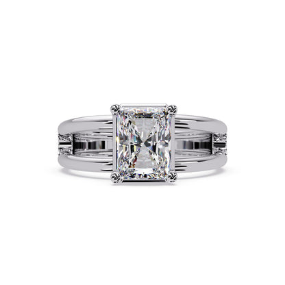 2.00 Ct Radiant Cut Lab-Grown Diamond Split Shank Solitaire Ring - Sterling Silver