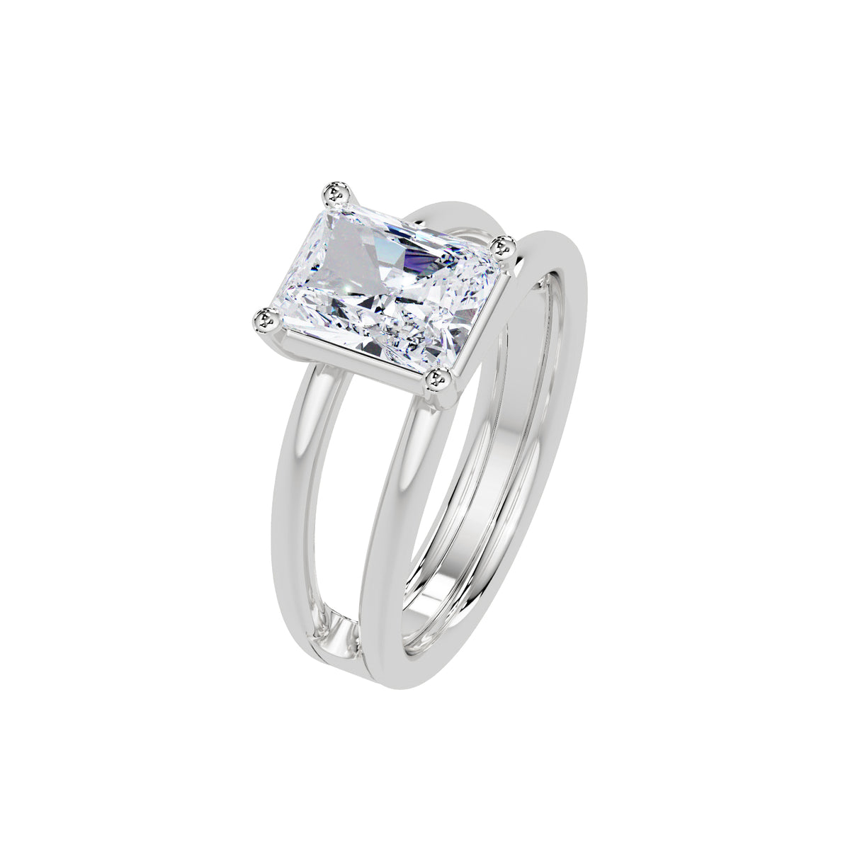 2.00 Ct Radiant Cut Lab-Grown Diamond Split Shank Solitaire Ring - Sterling Silver