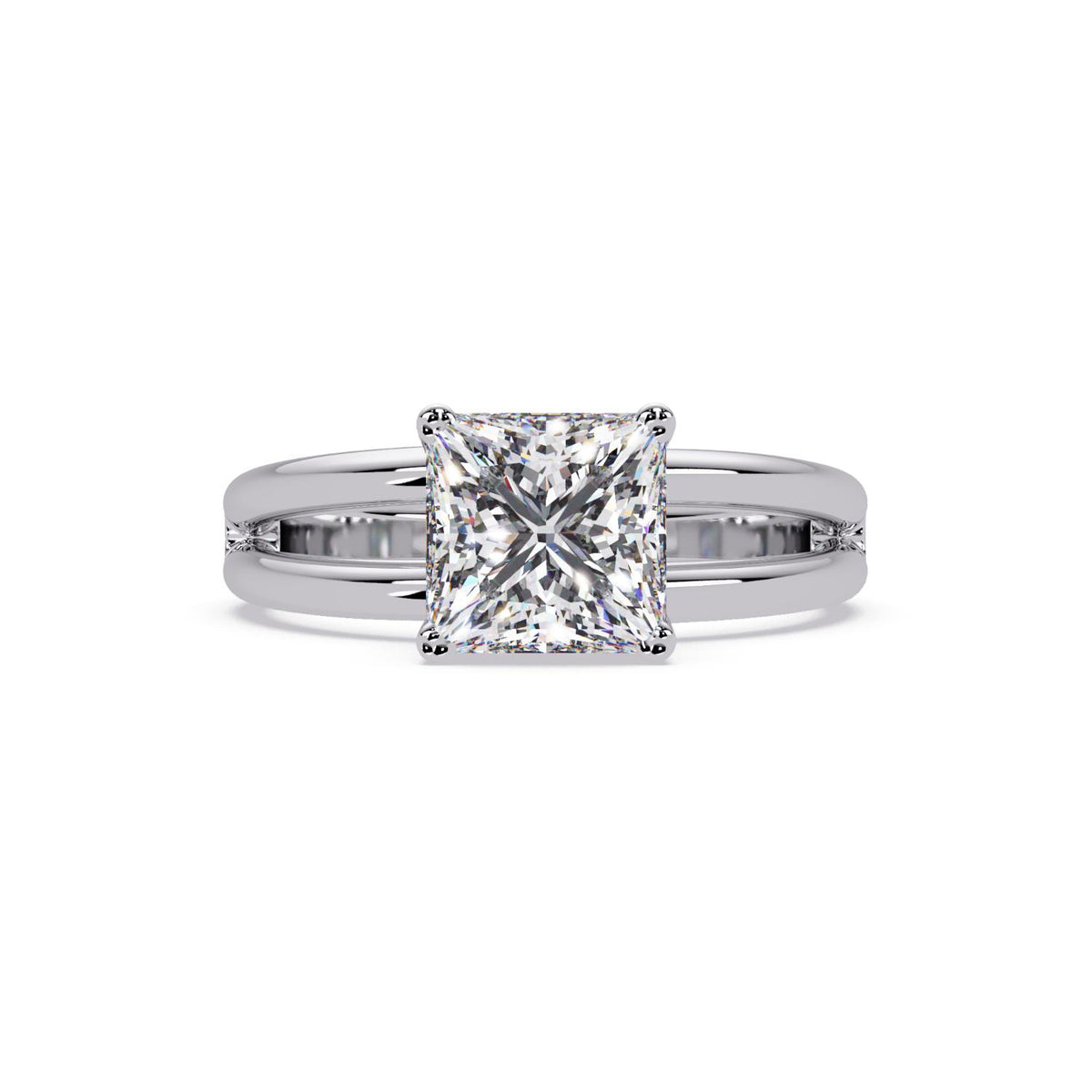 Lab-Grown Diamond 2.00 Ct Square Cut Split Shank Solitaire Ring - Sterling Silver