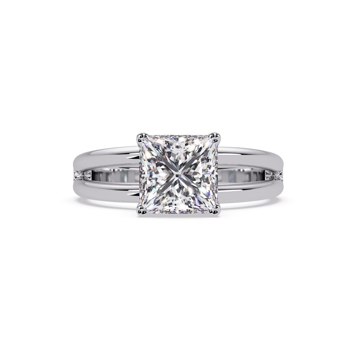 Lab-Grown Diamond 2.00 Ct Square Cut Split Shank Solitaire Ring - Sterling Silver