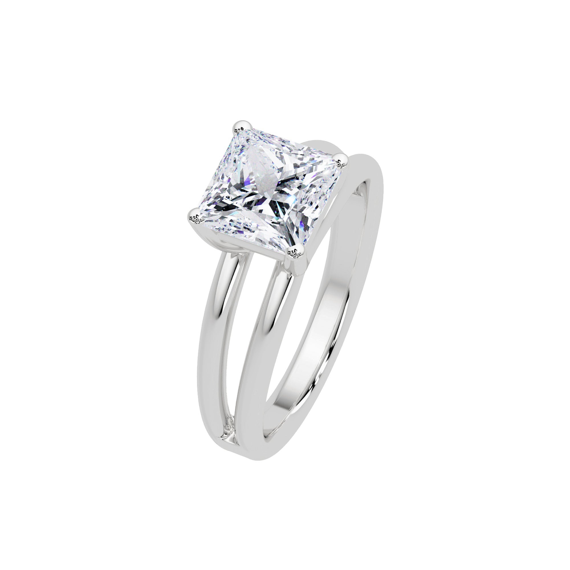 Lab-Grown Diamond 2.00 Ct Square Cut Split Shank Solitaire Ring - Sterling Silver