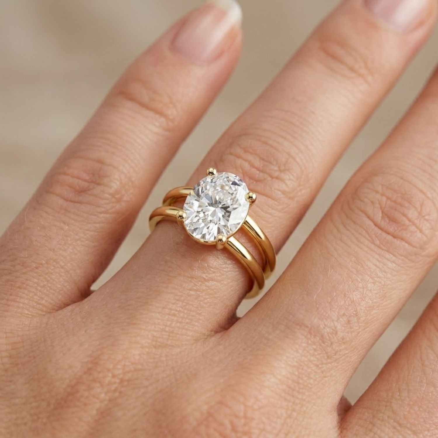 Lab-Grown Diamond 2.08 Ct Oval Cut Split Shank Solitaire Ring - Sterling Silver