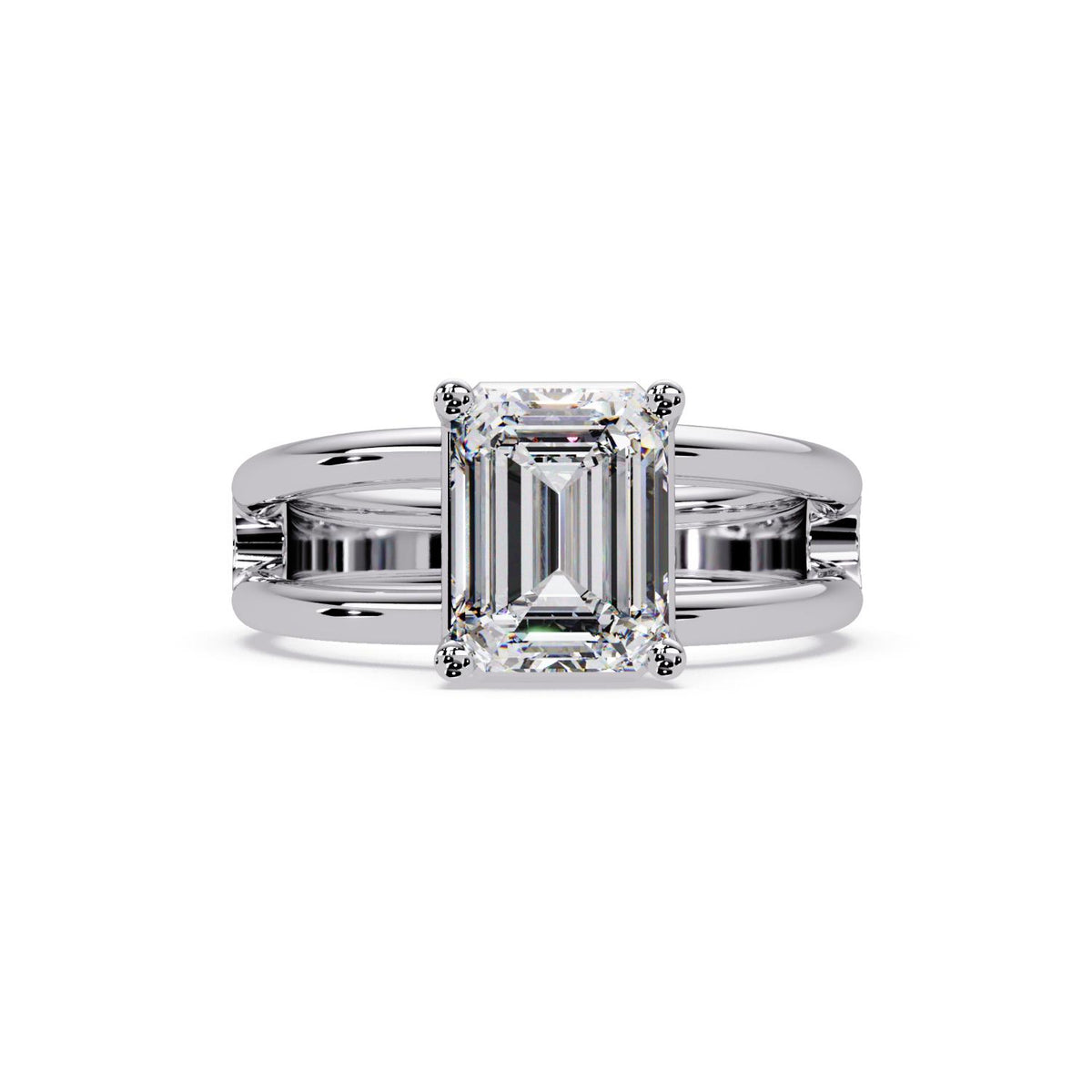 Lab-Grown Diamond 2.00 Ct Octagon Cut Split Shank Solitaire Ring - Sterling Silver