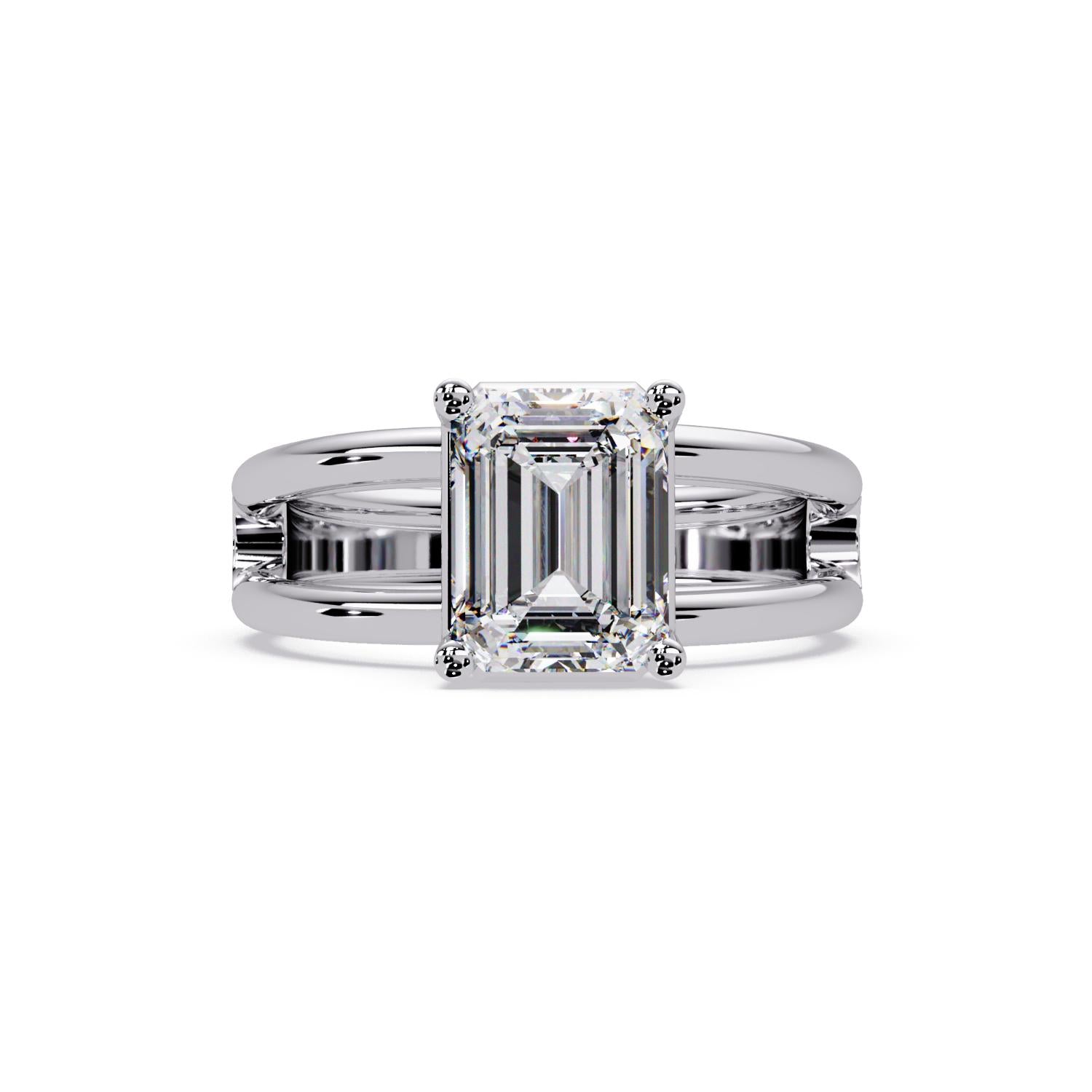 Lab-Grown Diamond 2.00 Ct Octagon Cut Split Shank Solitaire Ring - Sterling Silver