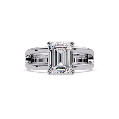 Lab-Grown Diamond 2.00 Ct Octagon Cut Split Shank Solitaire Ring - Sterling Silver