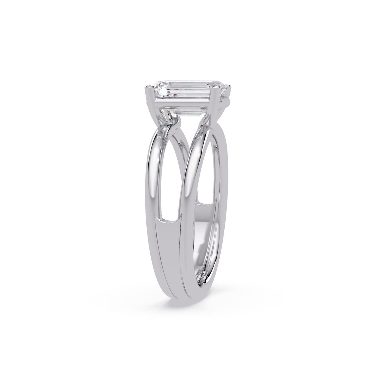 Lab-Grown Diamond 2.00 Ct Octagon Cut Split Shank Solitaire Ring - Sterling Silver