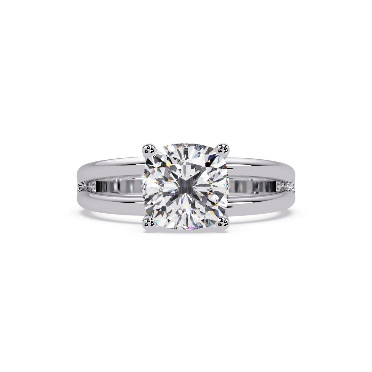 Lab-Grown Diamond 2.25 Ct Cushion Cut Split Shank Solitaire Ring - Sterling Silver