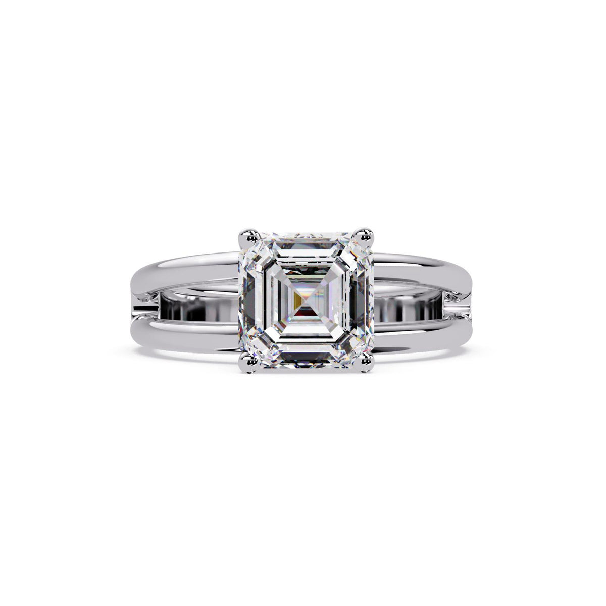 Lab-Grown Diamond 2.00 Ct Octagon Cut Split Shank Solitaire Ring - Sterling Silver
