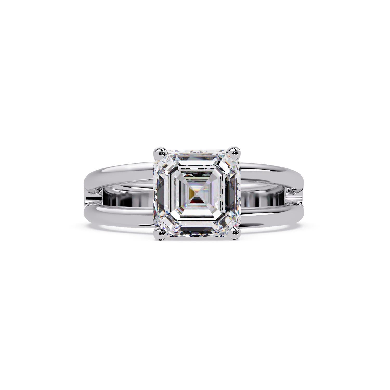 Lab-Grown Diamond 2.00 Ct Octagon Cut Split Shank Solitaire Ring - Sterling Silver