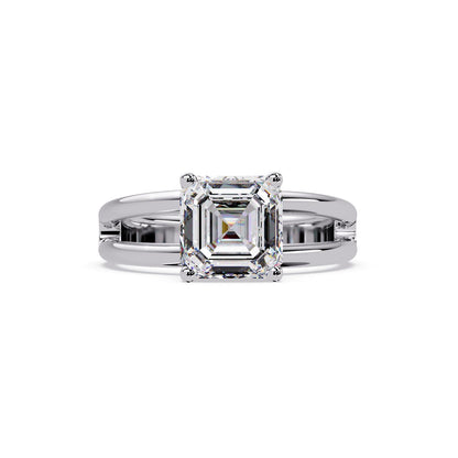 Lab-Grown Diamond 2.00 Ct Octagon Cut Split Shank Solitaire Ring - Sterling Silver