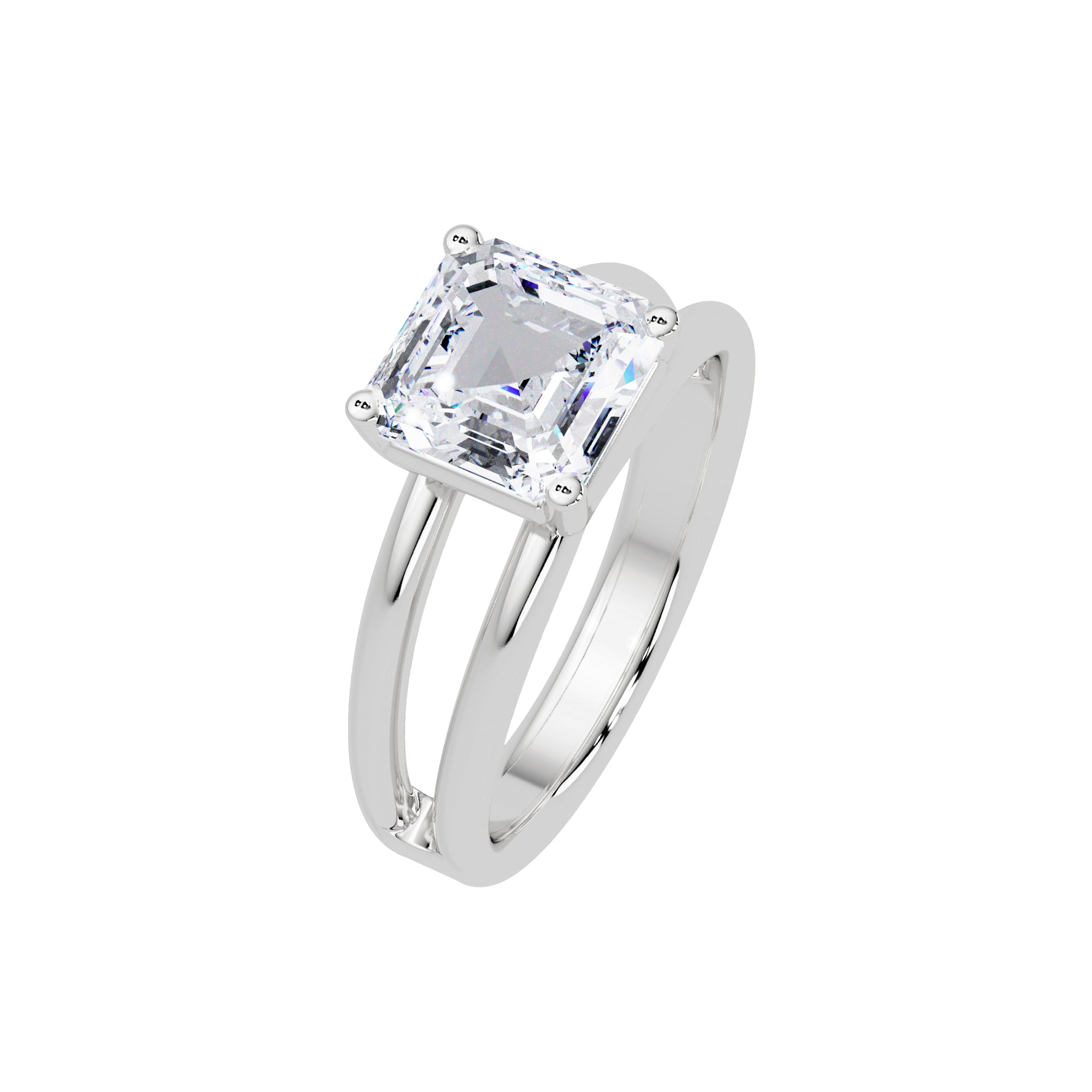 Lab-Grown Diamond 2.00 Ct Octagon Cut Split Shank Solitaire Ring - Sterling Silver