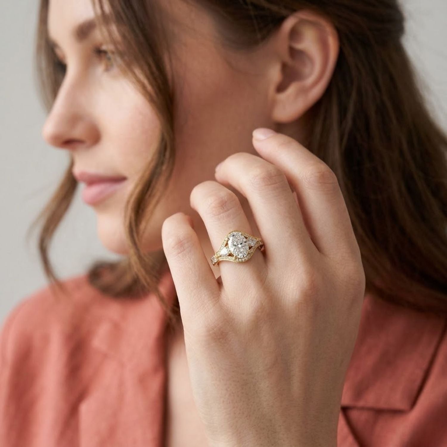 Lab-Grown Diamond 1.55 Ct Oval Halo Three-Stone Ring - Sterling Silver