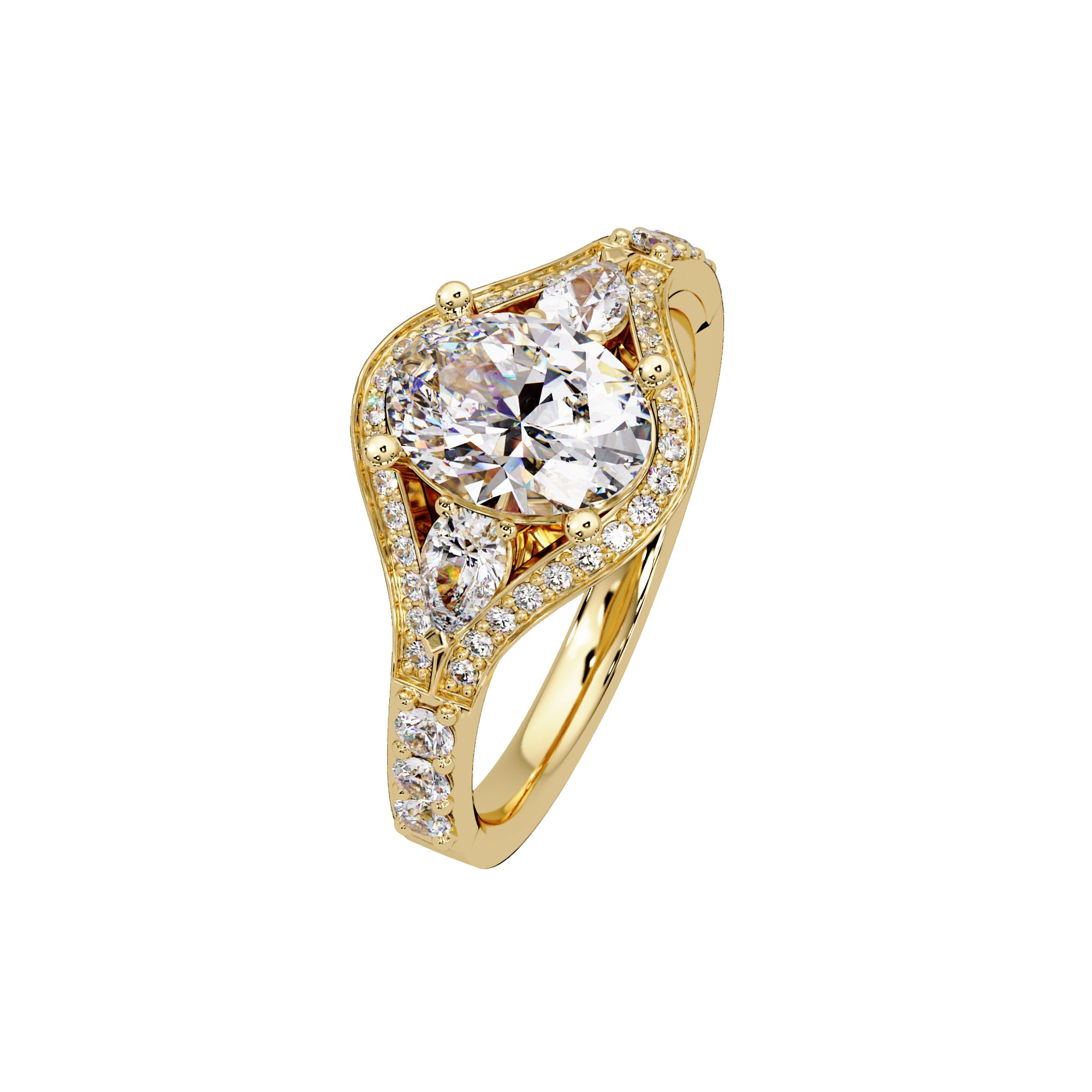 Lab-Grown Diamond 1.55 Ct Oval Halo Three-Stone Ring - Sterling Silver