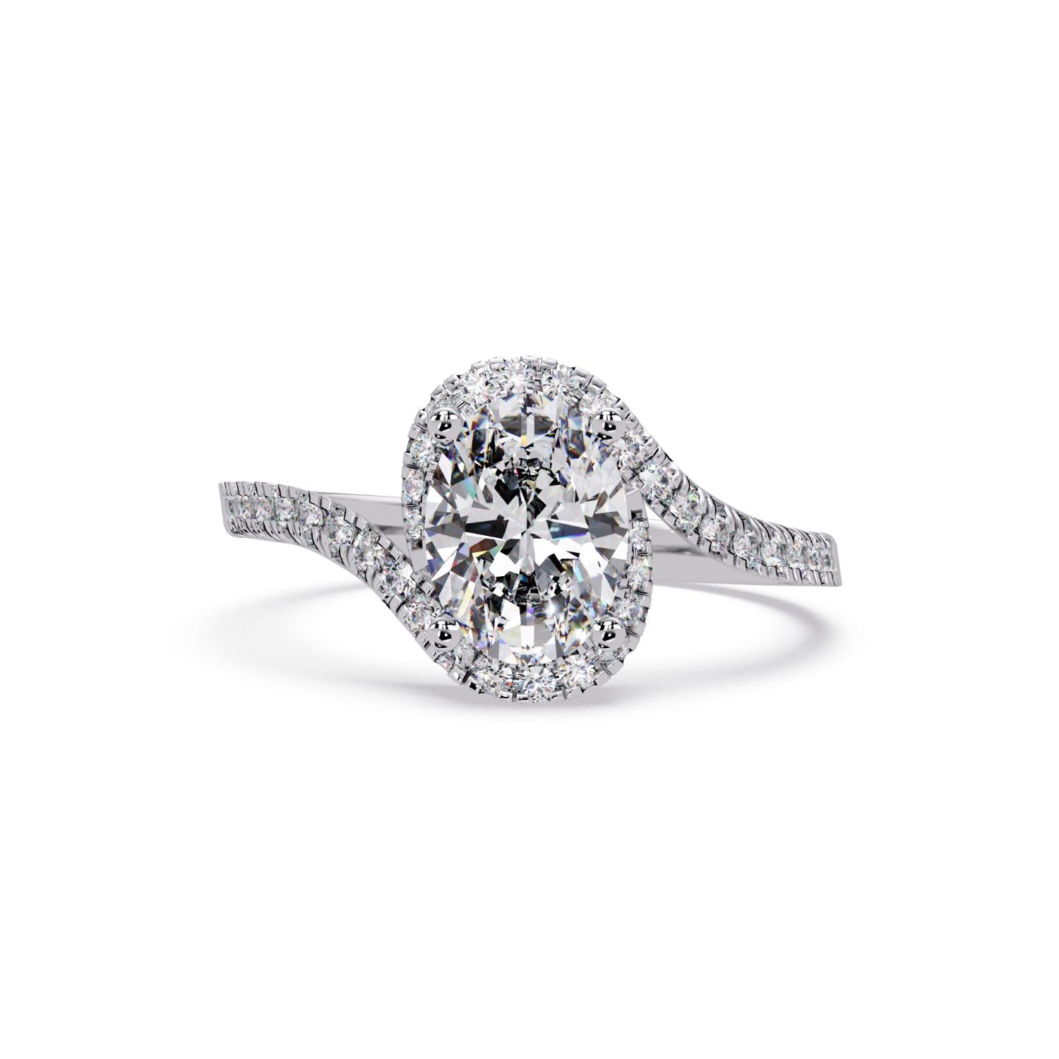 Lab-Grown Diamond 1.30 Ct Oval Halo Pavé Split Ring - Sterling Silver