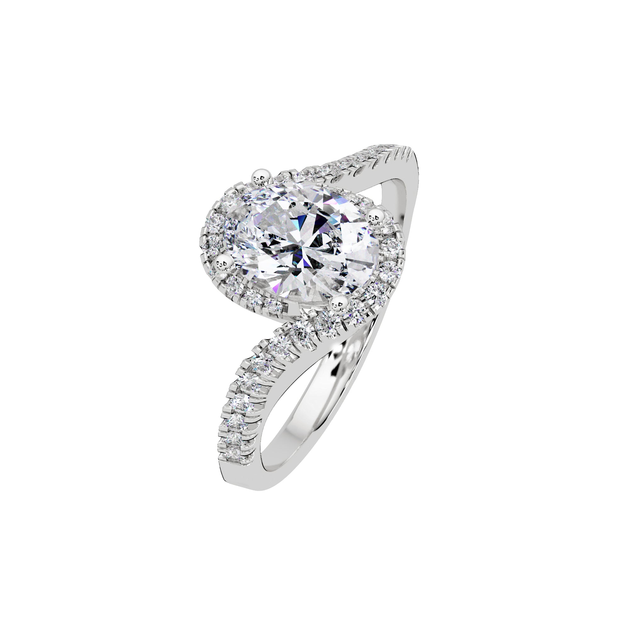 Lab-Grown Diamond 1.30 Ct Oval Halo Pavé Split Ring - Sterling Silver