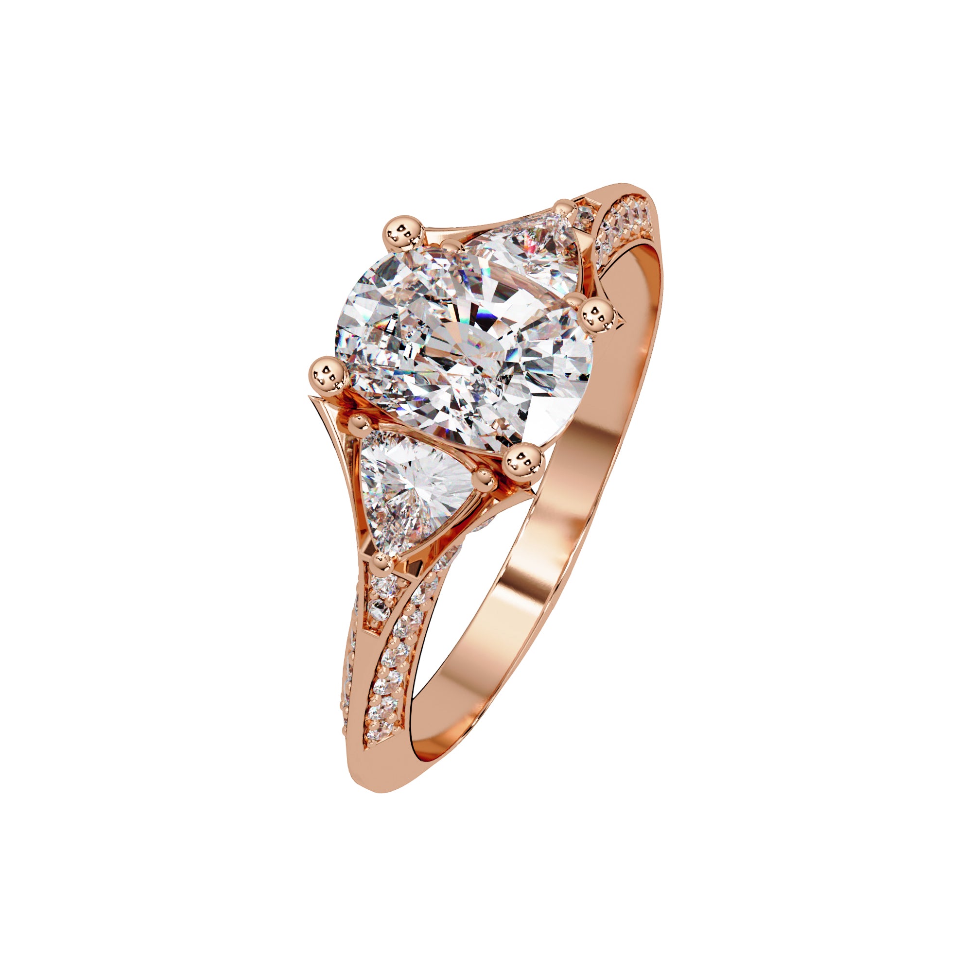 Lab-Grown Diamond 1.75 Ct Cushion Three-Stone Trillion Side Vintage Ring - Sterling Silver