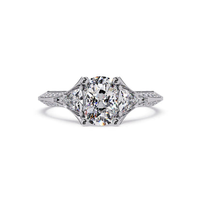 Lab-Grown Diamond 1.75 Ct Cushion Three-Stone Trillion Side Vintage Ring - Sterling Silver