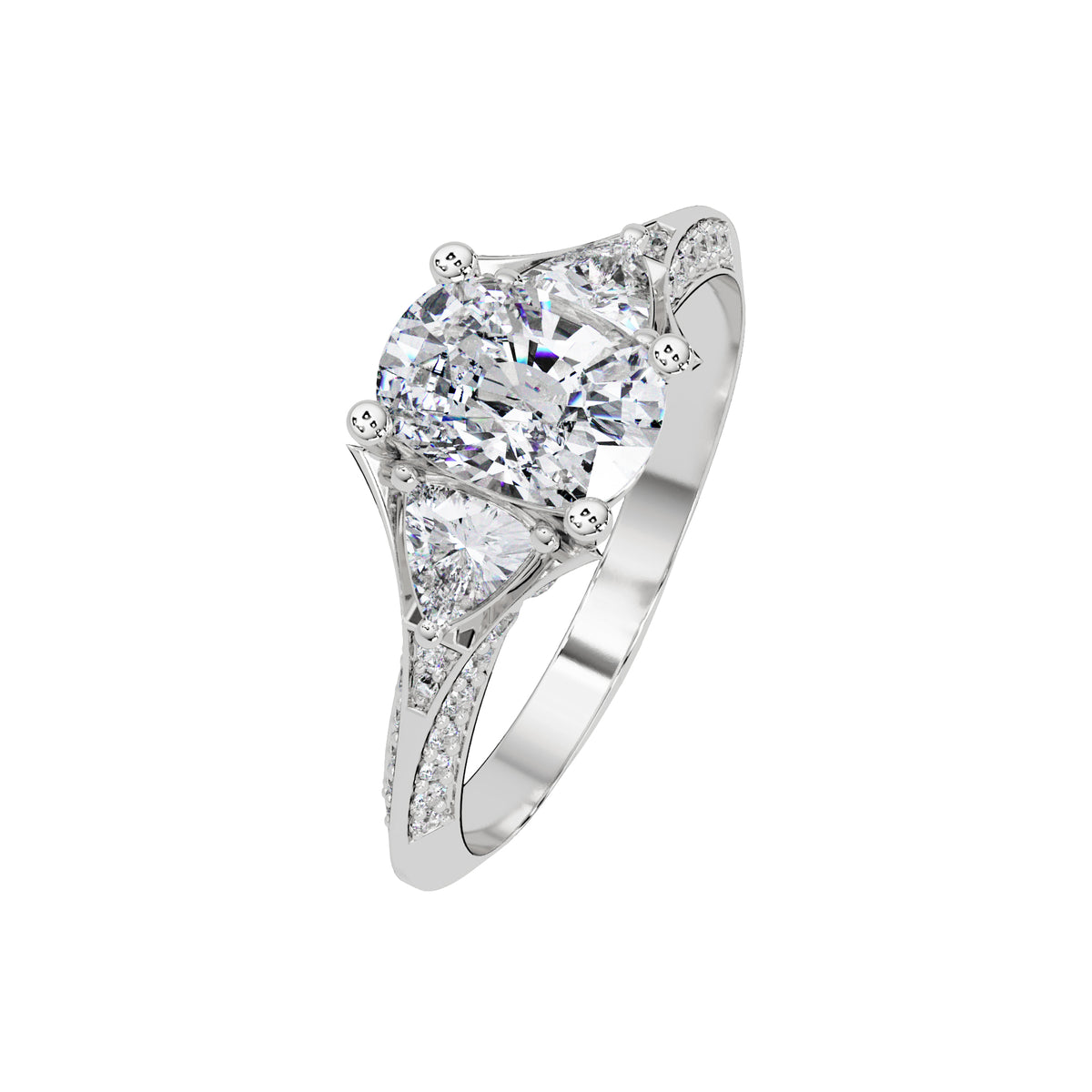 Lab-Grown Diamond 1.75 Ct Cushion Three-Stone Trillion Side Vintage Ring - Sterling Silver