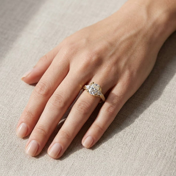 Lab-Grown Diamond 1.75 Ct Cushion Three-Stone Trillion Side Vintage Ring - Sterling Silver