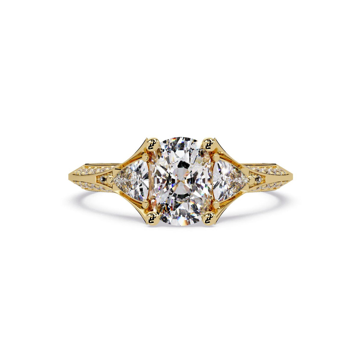 Lab-Grown Diamond 1.75 Ct Cushion Three-Stone Trillion Side Vintage Ring - Sterling Silver