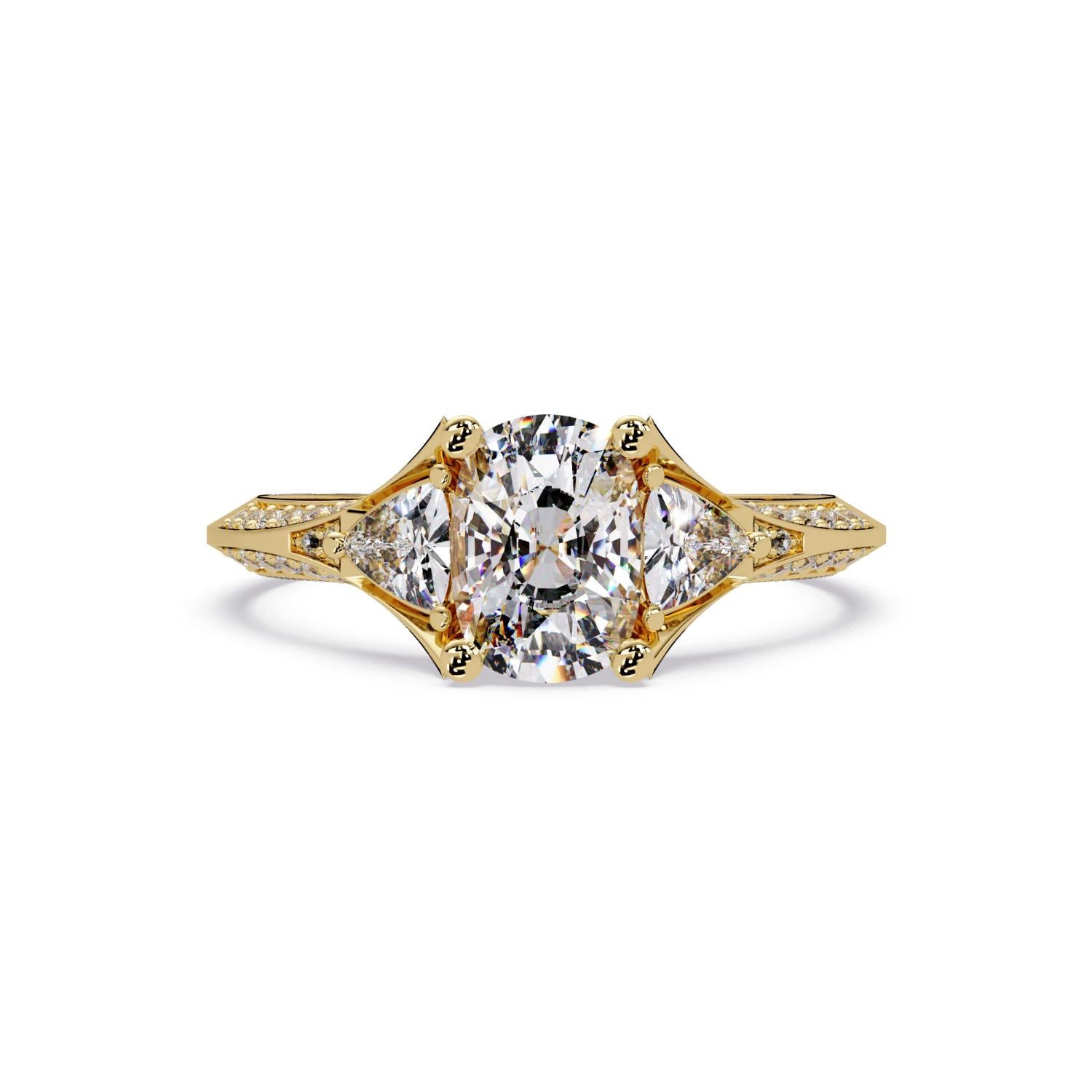 Lab-Grown Diamond 1.75 Ct Cushion Three-Stone Trillion Side Vintage Ring - Sterling Silver