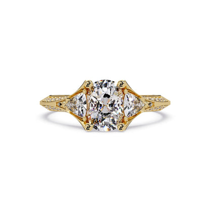 Lab-Grown Diamond 1.75 Ct Cushion Three-Stone Trillion Side Vintage Ring - Sterling Silver