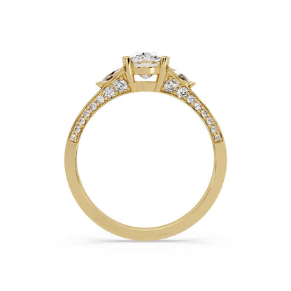 Lab-Grown Diamond 1.75 Ct Cushion Three-Stone Trillion Side Vintage Ring - Sterling Silver