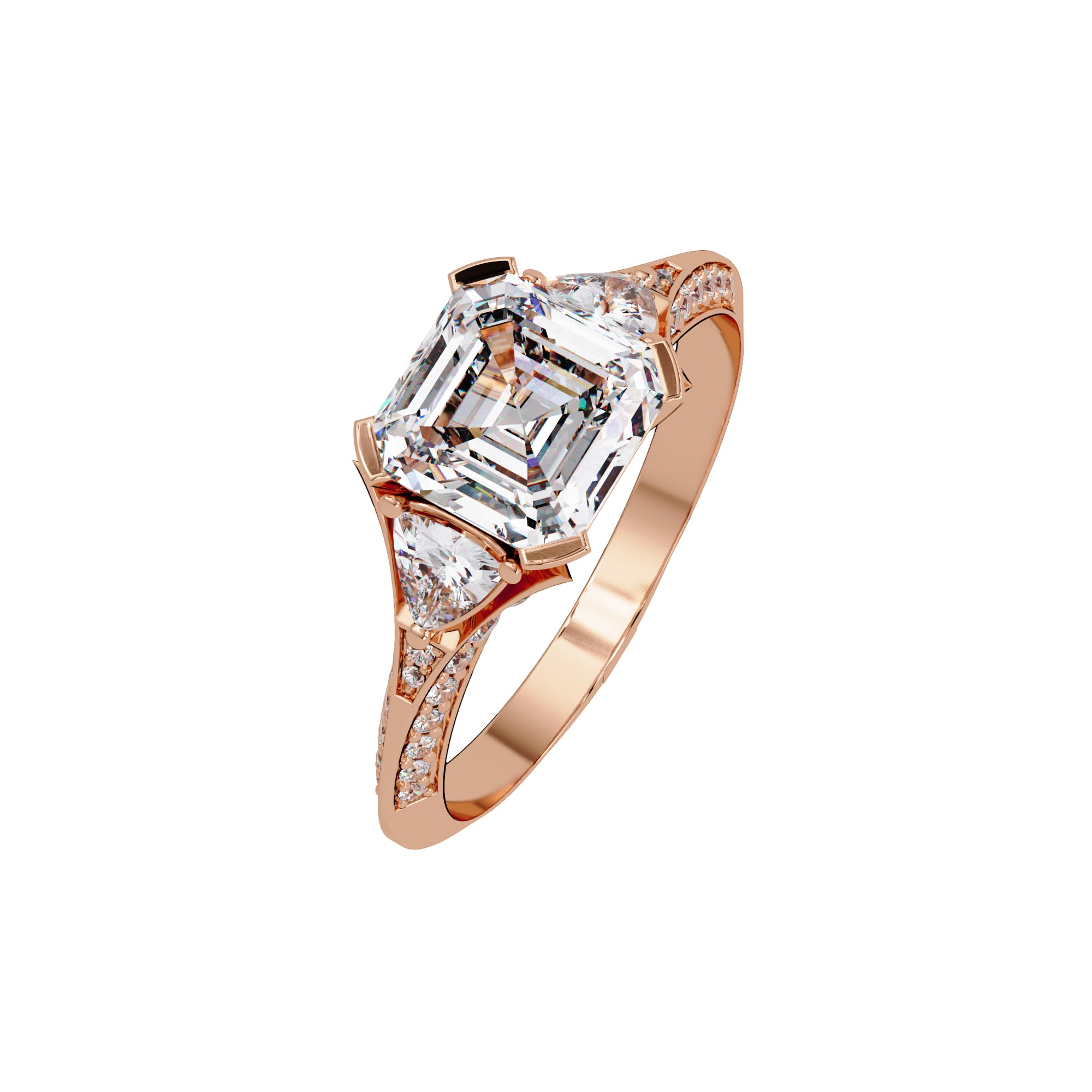 Lab-Grown Diamond 2.30 Ct Octagon Three-Stone Trillion Side Vintage Ring - Sterling Silver