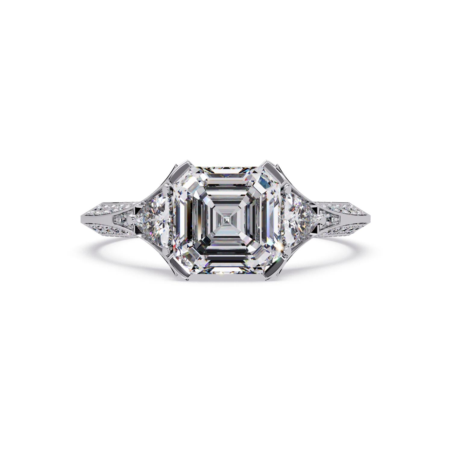 Lab-Grown Diamond 2.30 Ct Octagon Three-Stone Trillion Side Vintage Ring - Sterling Silver