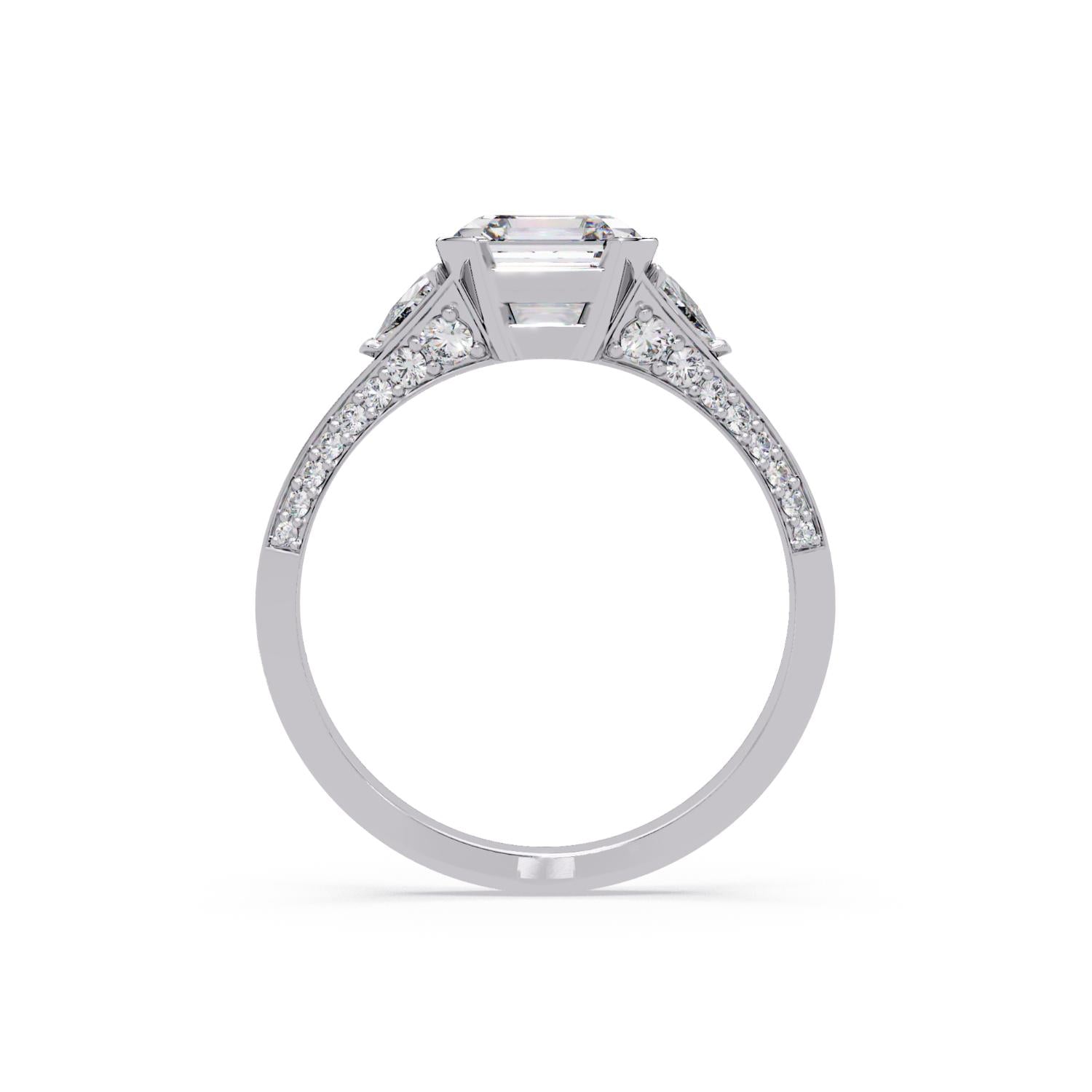 Lab-Grown Diamond 2.30 Ct Octagon Three-Stone Trillion Side Vintage Ring - Sterling Silver