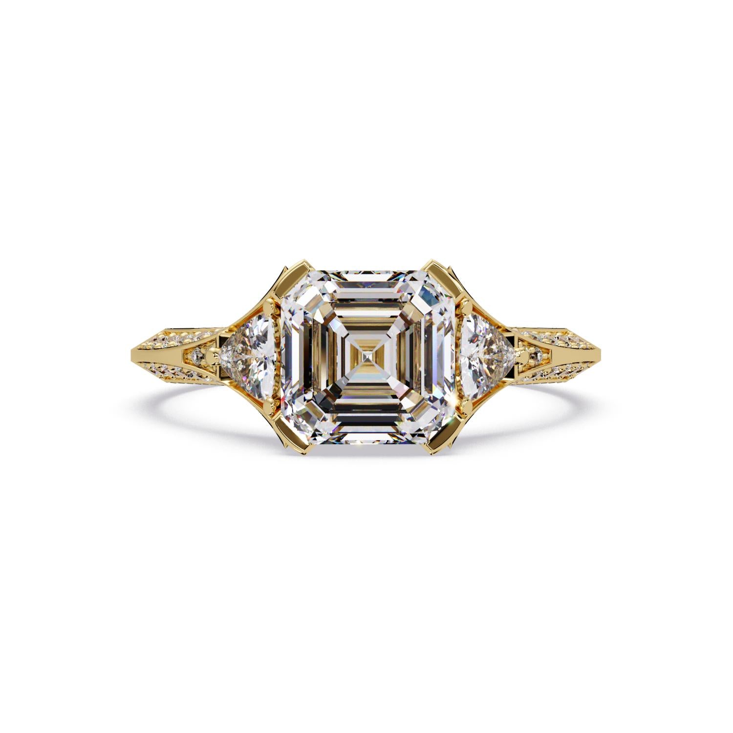 Lab-Grown Diamond 2.30 Ct Octagon Three-Stone Trillion Side Vintage Ring - Sterling Silver