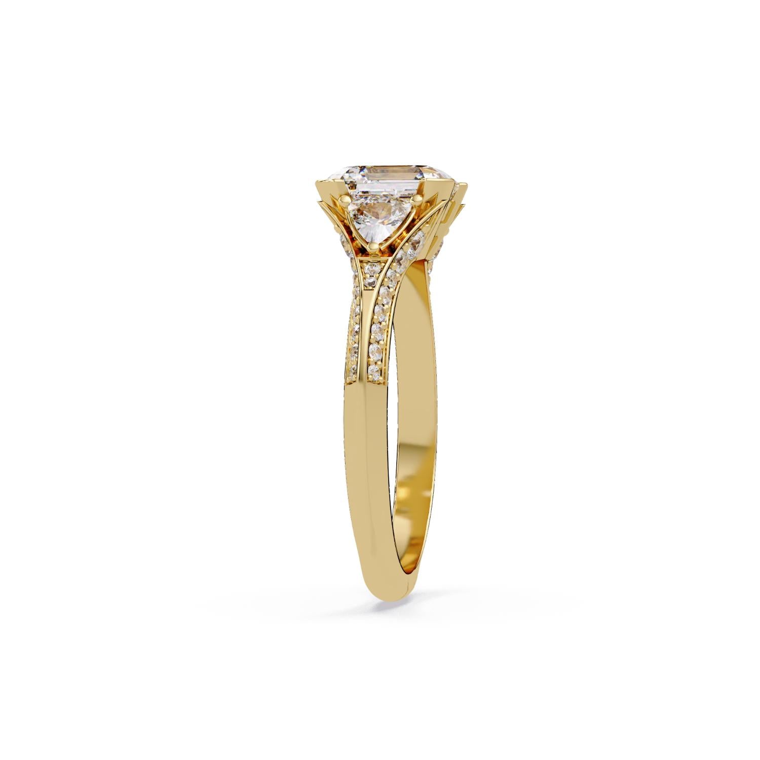 Lab-Grown Diamond 2.30 Ct Octagon Three-Stone Trillion Side Vintage Ring - Sterling Silver