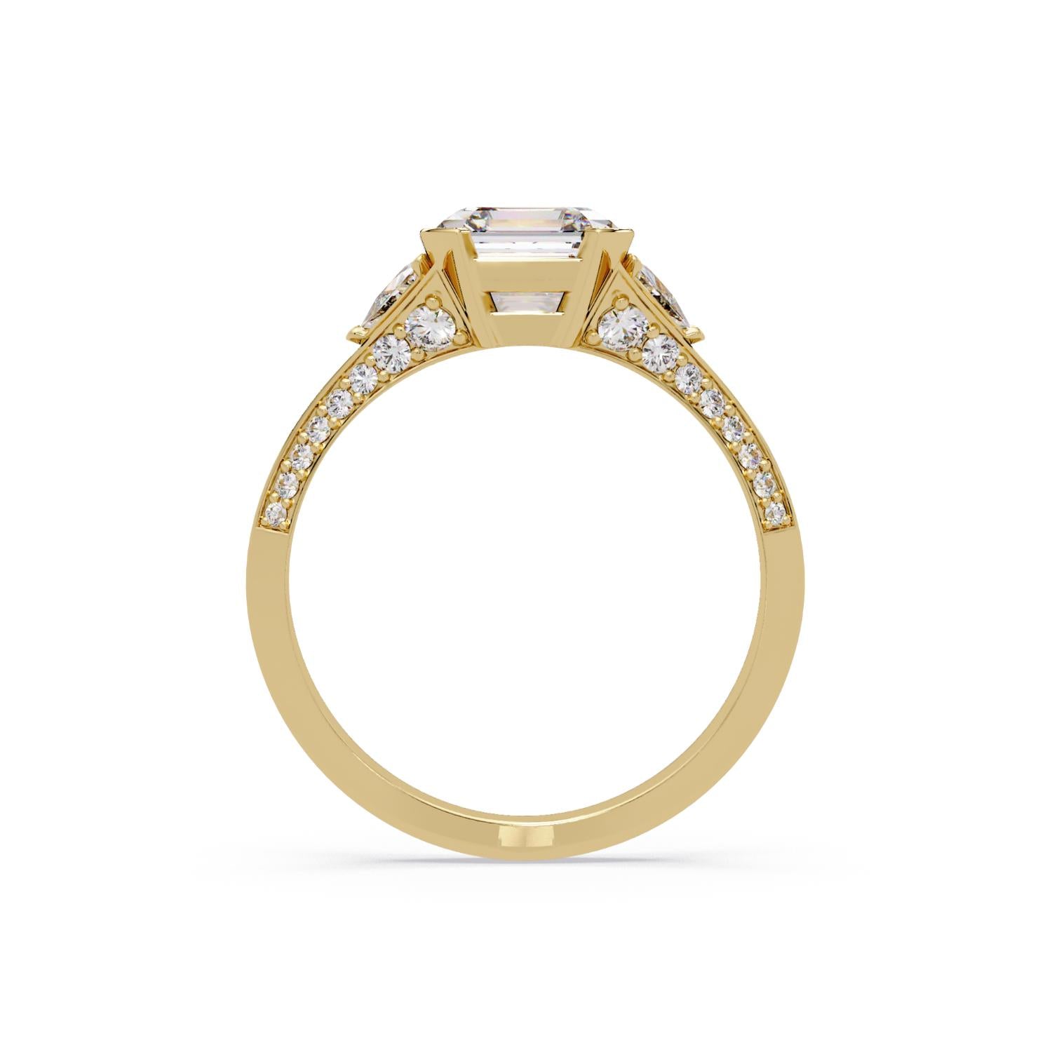 Lab-Grown Diamond 2.30 Ct Octagon Three-Stone Trillion Side Vintage Ring - Sterling Silver