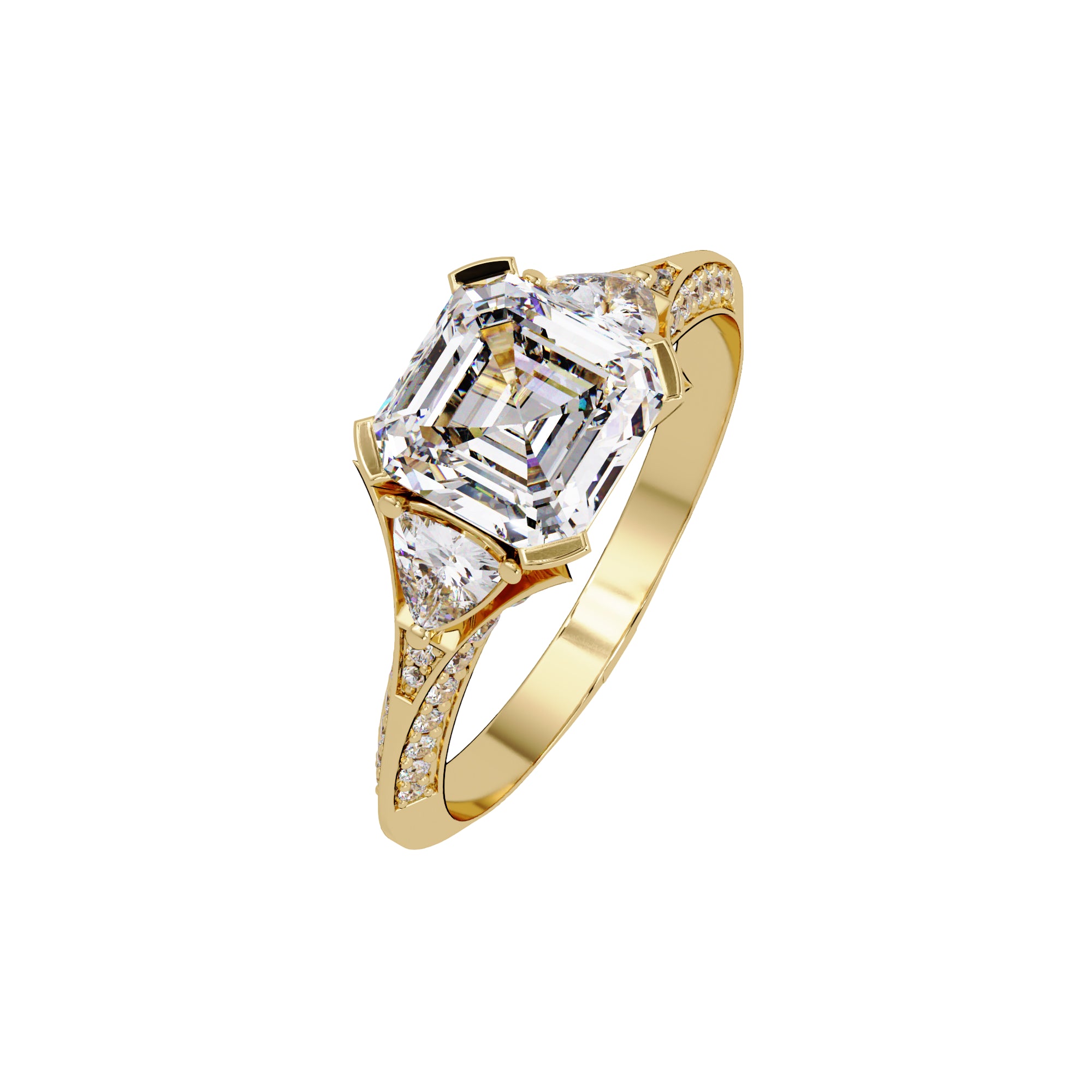 Lab-Grown Diamond 2.30 Ct Octagon Three-Stone Trillion Side Vintage Ring - Sterling Silver