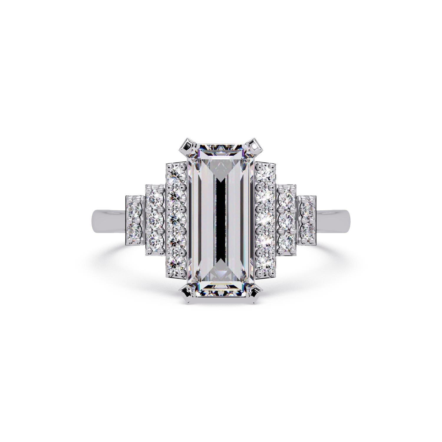 Lab-Grown Diamond 2.30 Ct Octagon Art Deco Step Halo Ring - Sterling Silver